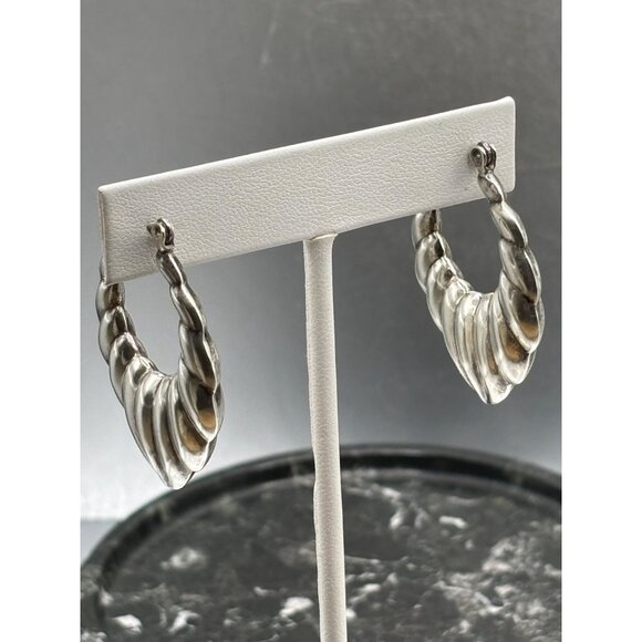 Sterling Silver Twisted Hoop Earrings 1.25 Inches Vintage Style Lightweight 9.5g - Picture 8 of 10